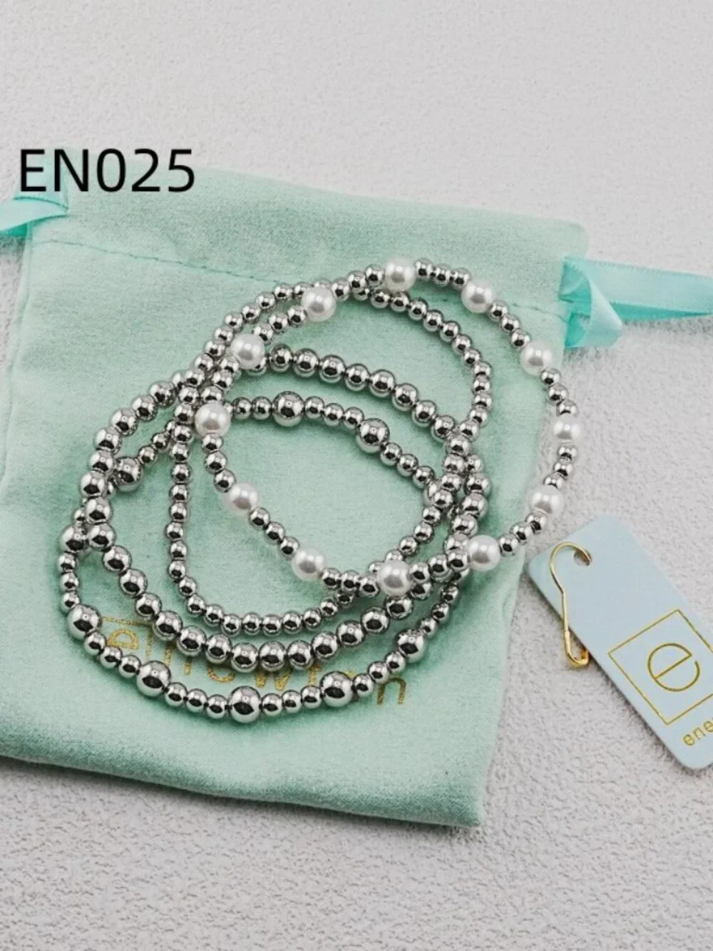 Enewton Platinum Bead & Pearl Bracelet Set